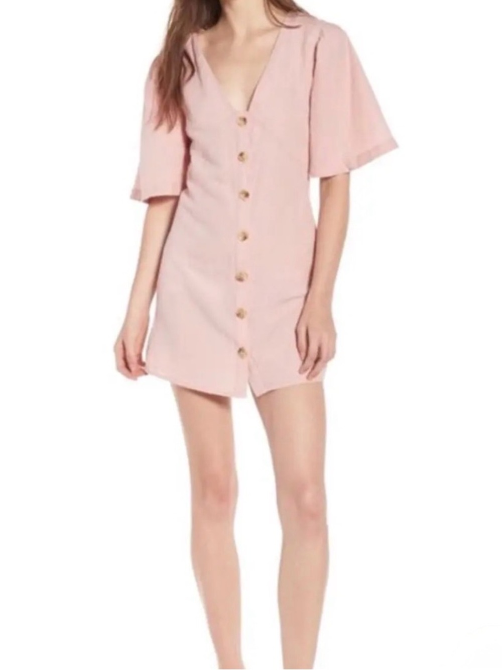 Topshop Angel Sleeve Linen Cotton Mini Shift Dress Size 4 Blush Pink